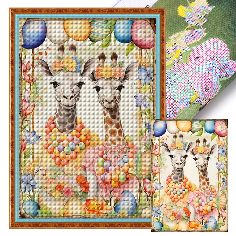 【Huacan Brand】Retro Poster-Easter Egg Giraffe 11CT Stamped Cross Stitch 40*60CM