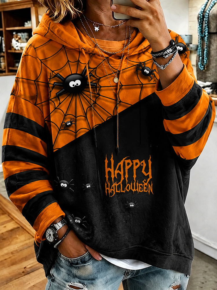 Comstylish Women's Happy Halloween Color-block Print Casual Hoodie