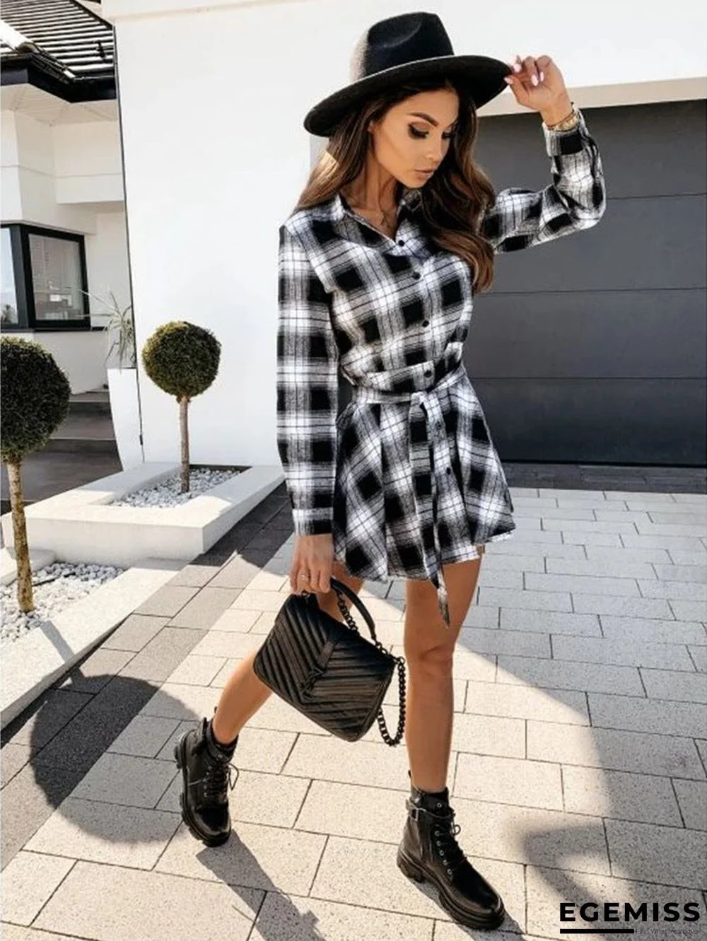 Autumn and Winter Fashion Sexy Printed Shirt Plaid Dress Skirt | EGEMISS