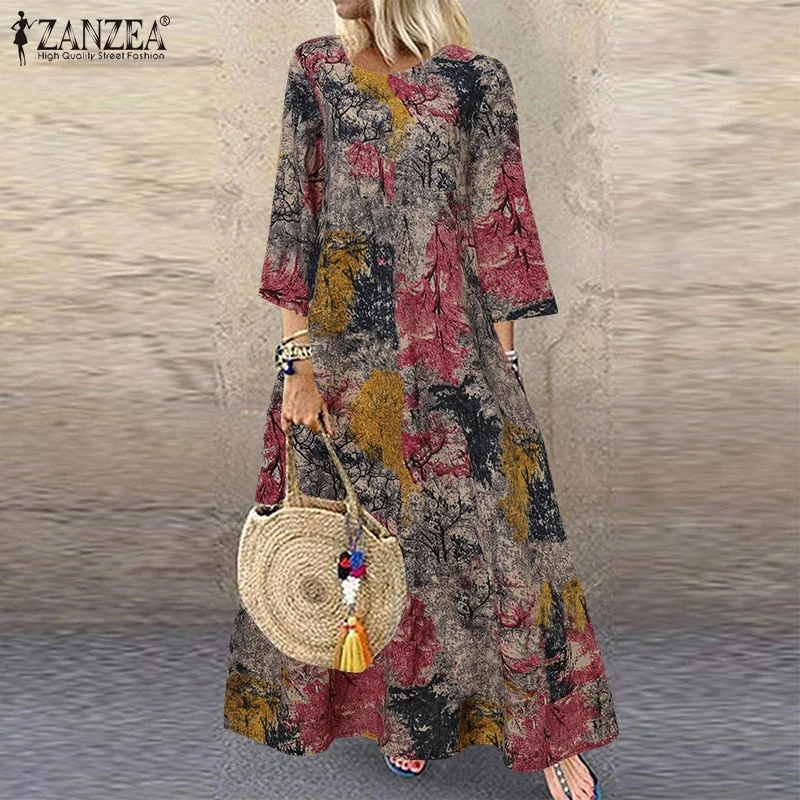 2022 Spring Check Sundress ZANZEA Casual Long Sleeve Dress Women Vintage Plaid Party Long Maxi Vestidos Female Robe  7
