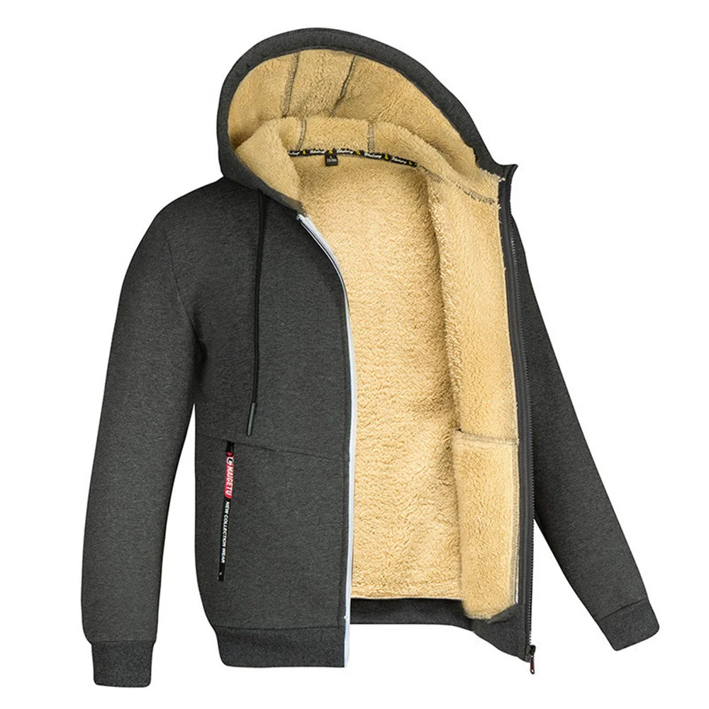 Smiledeer Men's all-match plus fleece thickened zipper hooded sweater cardigan jacket