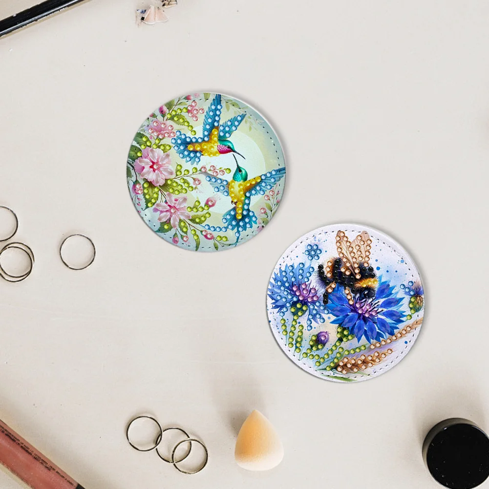 DIY Diamond Art Portable Cosmetic Mirror Round Diamond Painting Crafts (Insect)
