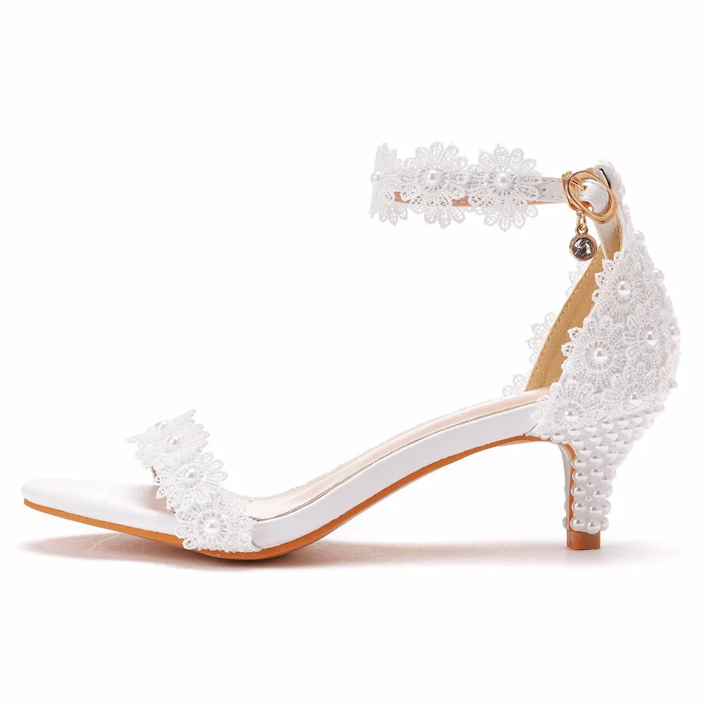Breakj Breakj Cm Lace Flower Wedding Shoes Shallow Mouth With Sandals Fine Heel Size Sandals Bride Bride Bridesmaid Sandals