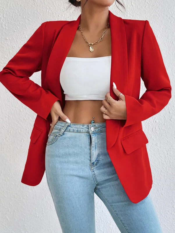 Temperament commuter solid color lapel long-sleeved small suit jacket Flusfy