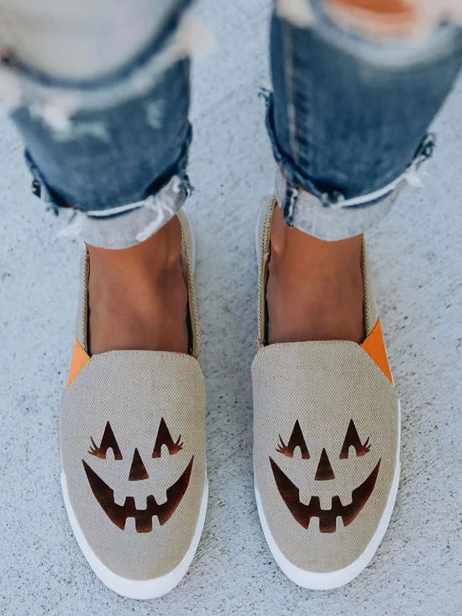 Leopard Pumpkin Print Slip On Canvas Sneakers