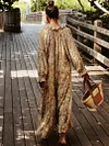 Loose And Plunging Floral Printed Long Sleeves Maxi Dresses