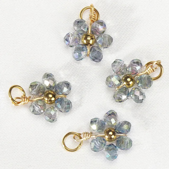 20 PCS/Package Diameter 10mm Hole 3~3.9mm 304 Stainless Steel Artificial Crystal Flower Pendant Jewelry Accessories