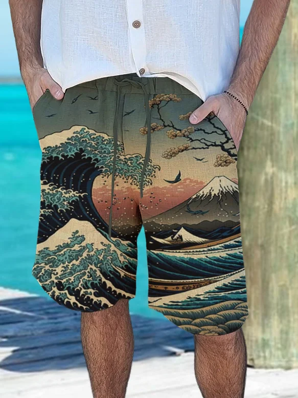 Men's Sea Wave Scenery Art Print Casual Shorts
