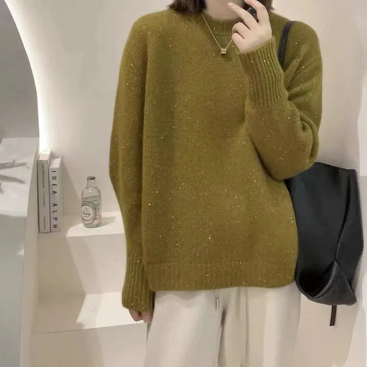Churchf Churchf Bright Beautiful Star Blue Head Sweater Autumn Winter New Korean Version Loose Show Thin Bottom Knit Sweater Female