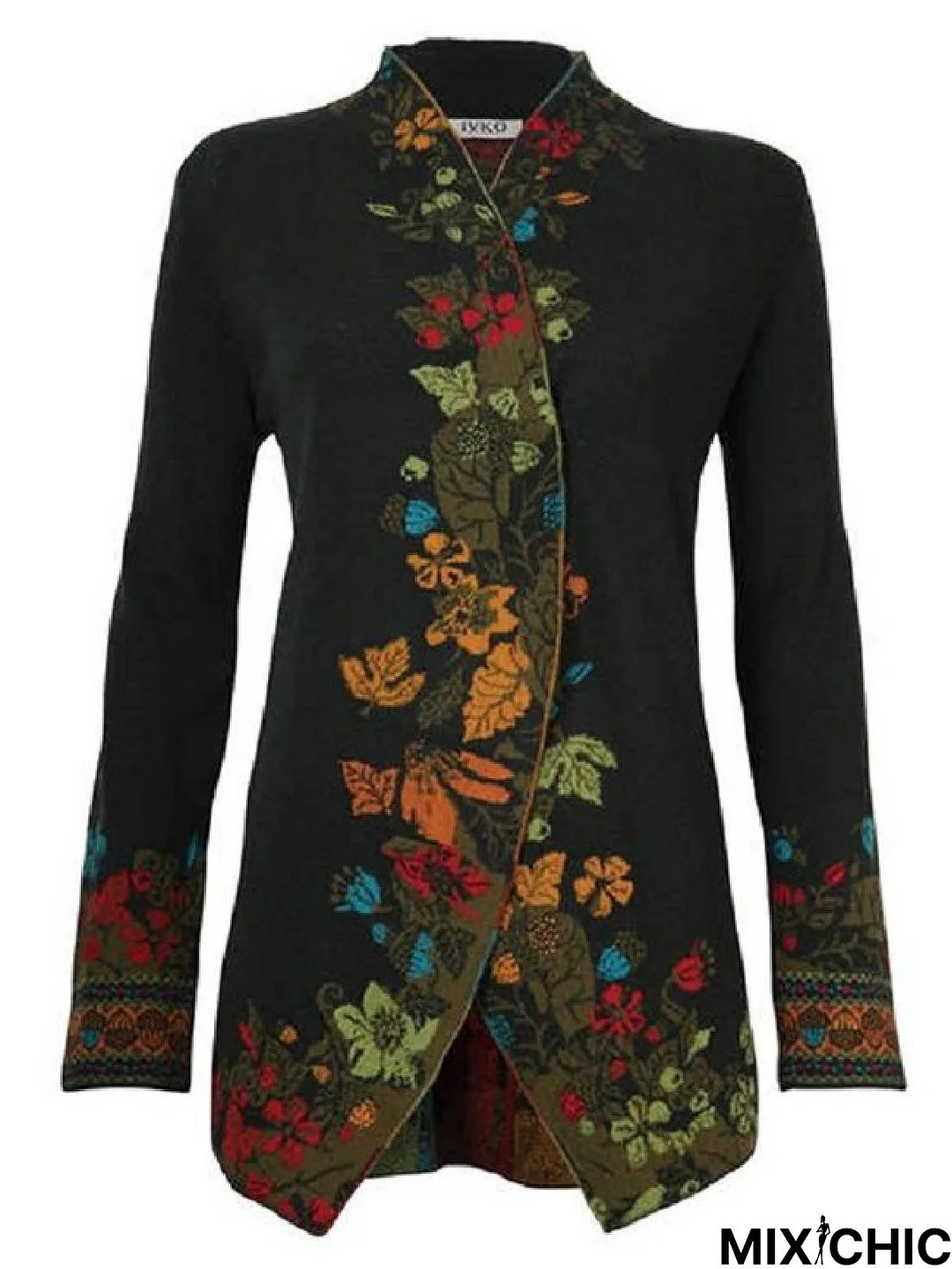 Casual Long Sleeve Stand Collar Embroidered Coats