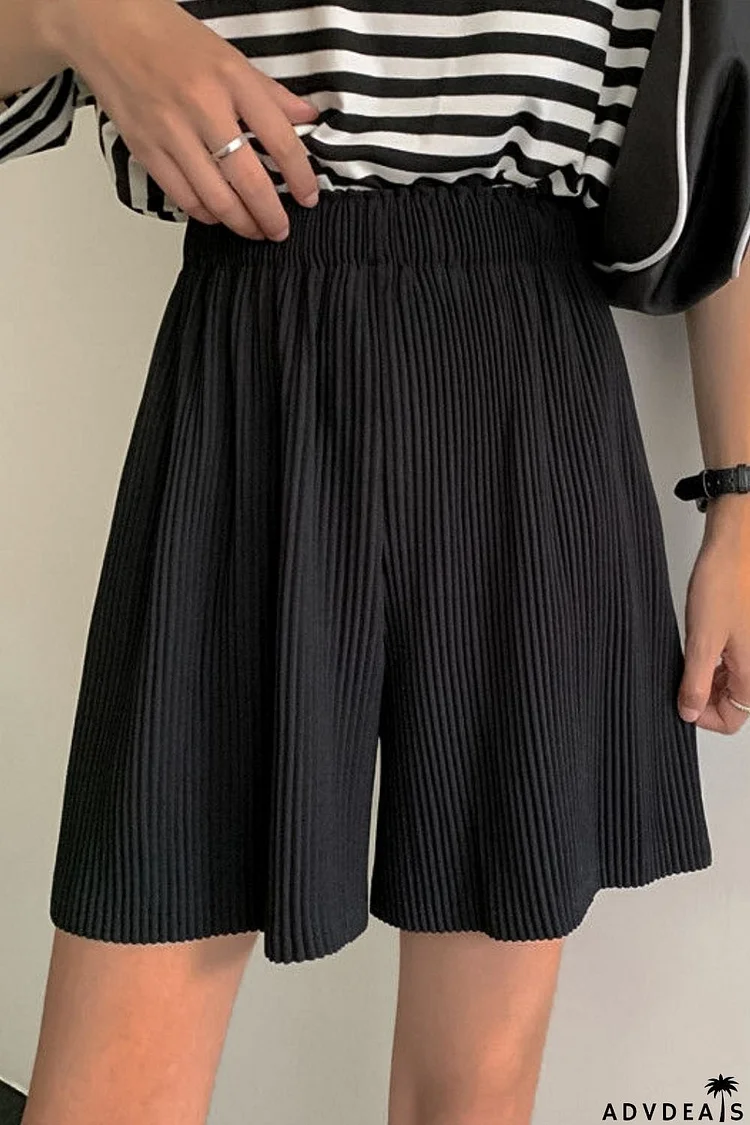 Accordion Pleated Wide Leg Shorts