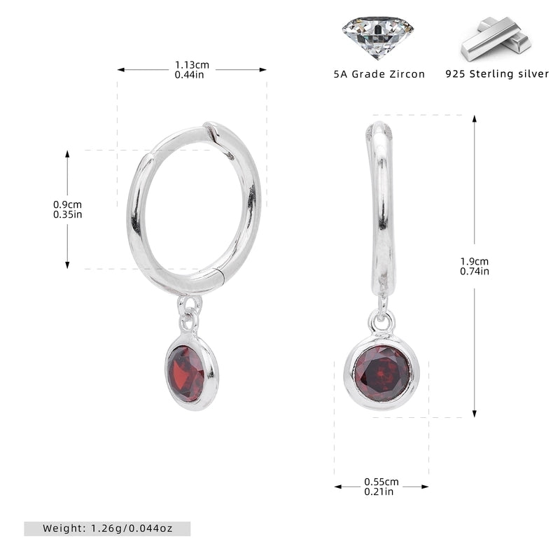 1 Pair 925 Sterling Silver Birthstone Round Drop Earrings