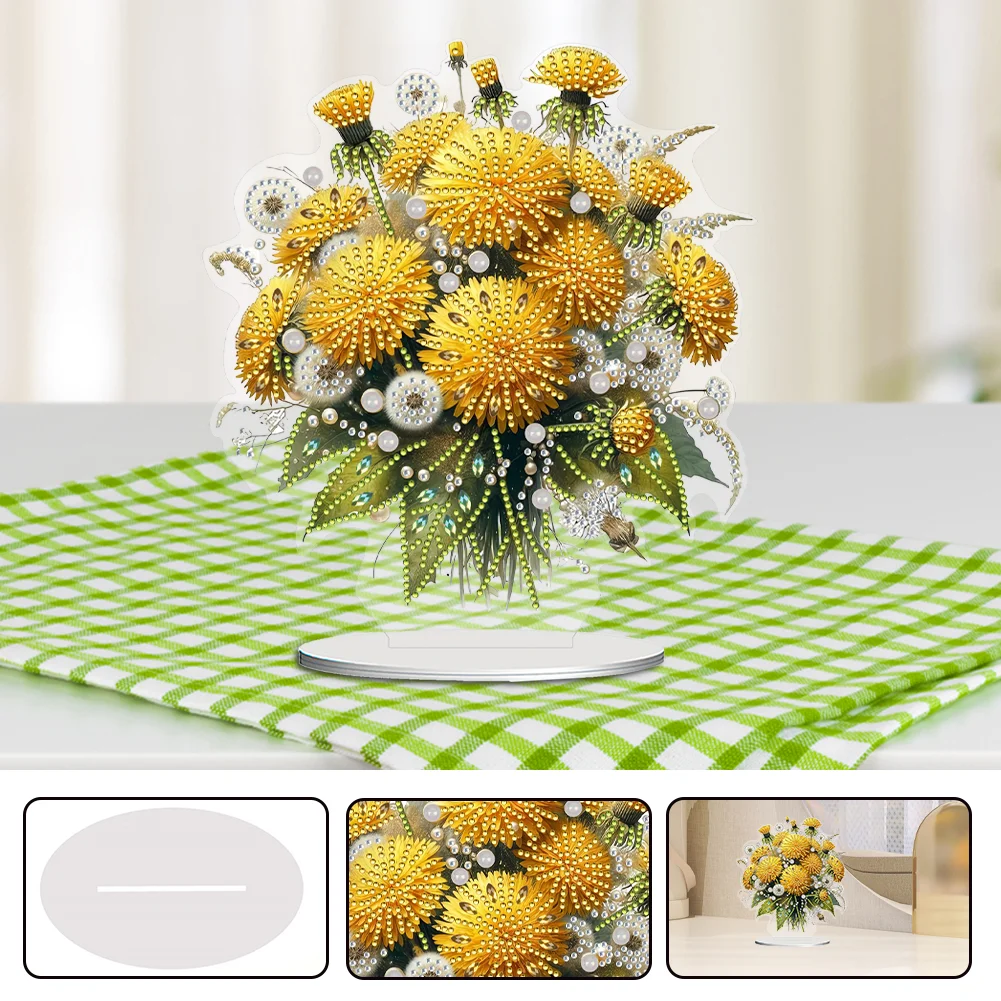 2D Flat Dandelion DIY Desktop Diamond Art Kits Bedroom Table Decoration