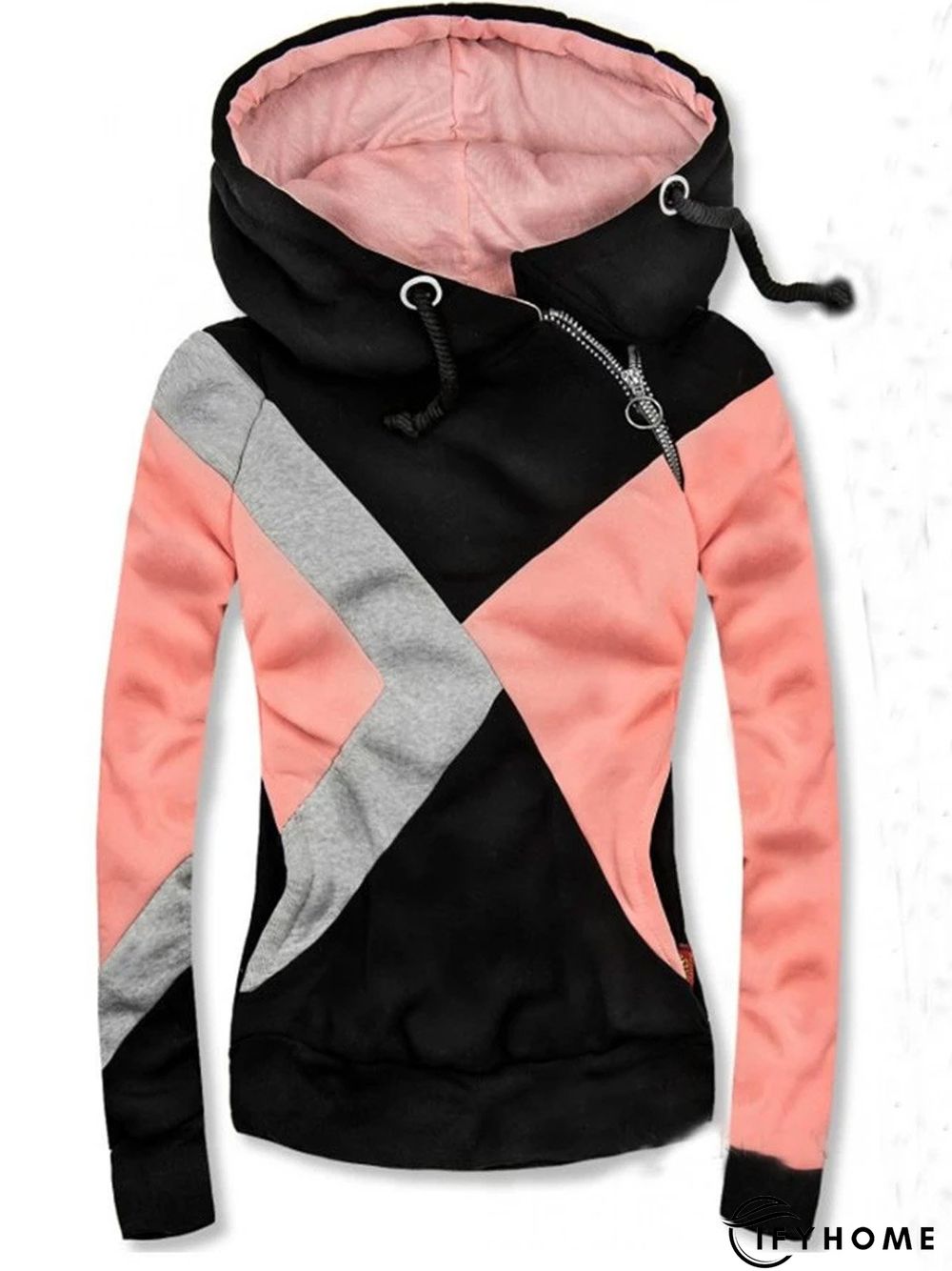 Long Sleeve Cotton-Blend Patchwork Color-Block Sweatshirt | IFYHOME