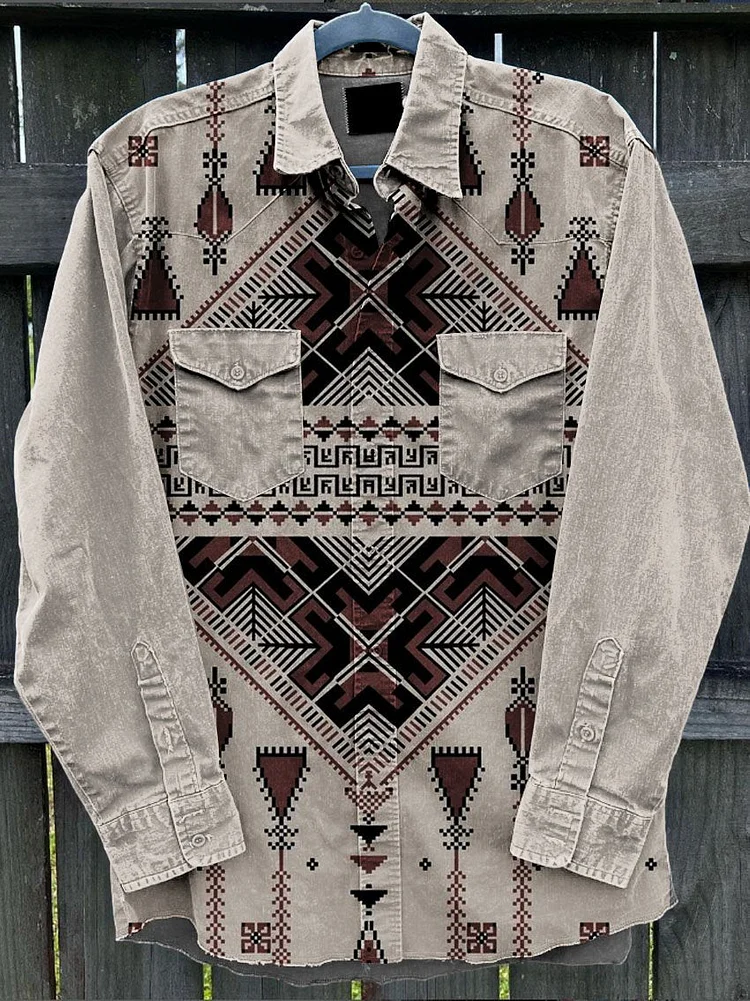 Men's Cowboy Bohemian Style Vintage Stripe Print Casual Shirt
