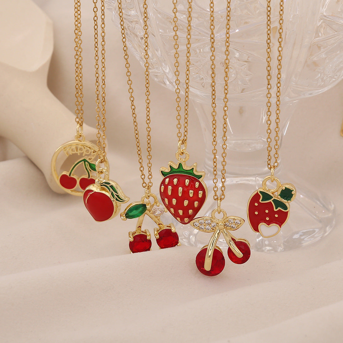 Cute Cherry Strawberry Pendant Necklace Fashionable And Versatile Clavicle Chain Trendy Necklace N1510
