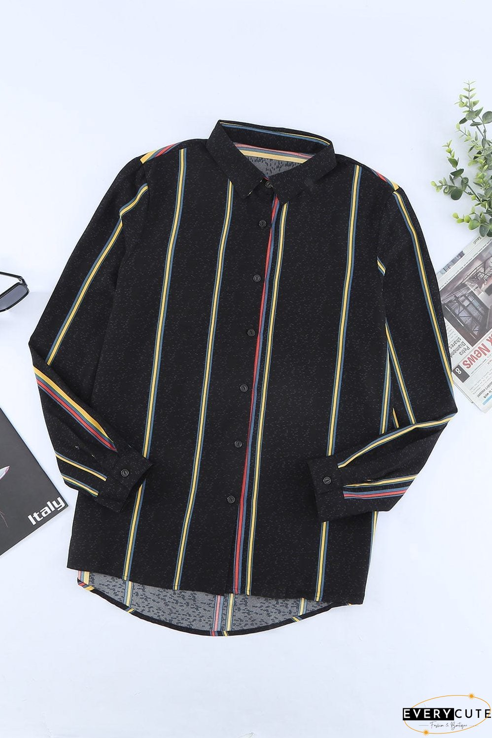 Women's Vertical Striped Button-Down Shirt