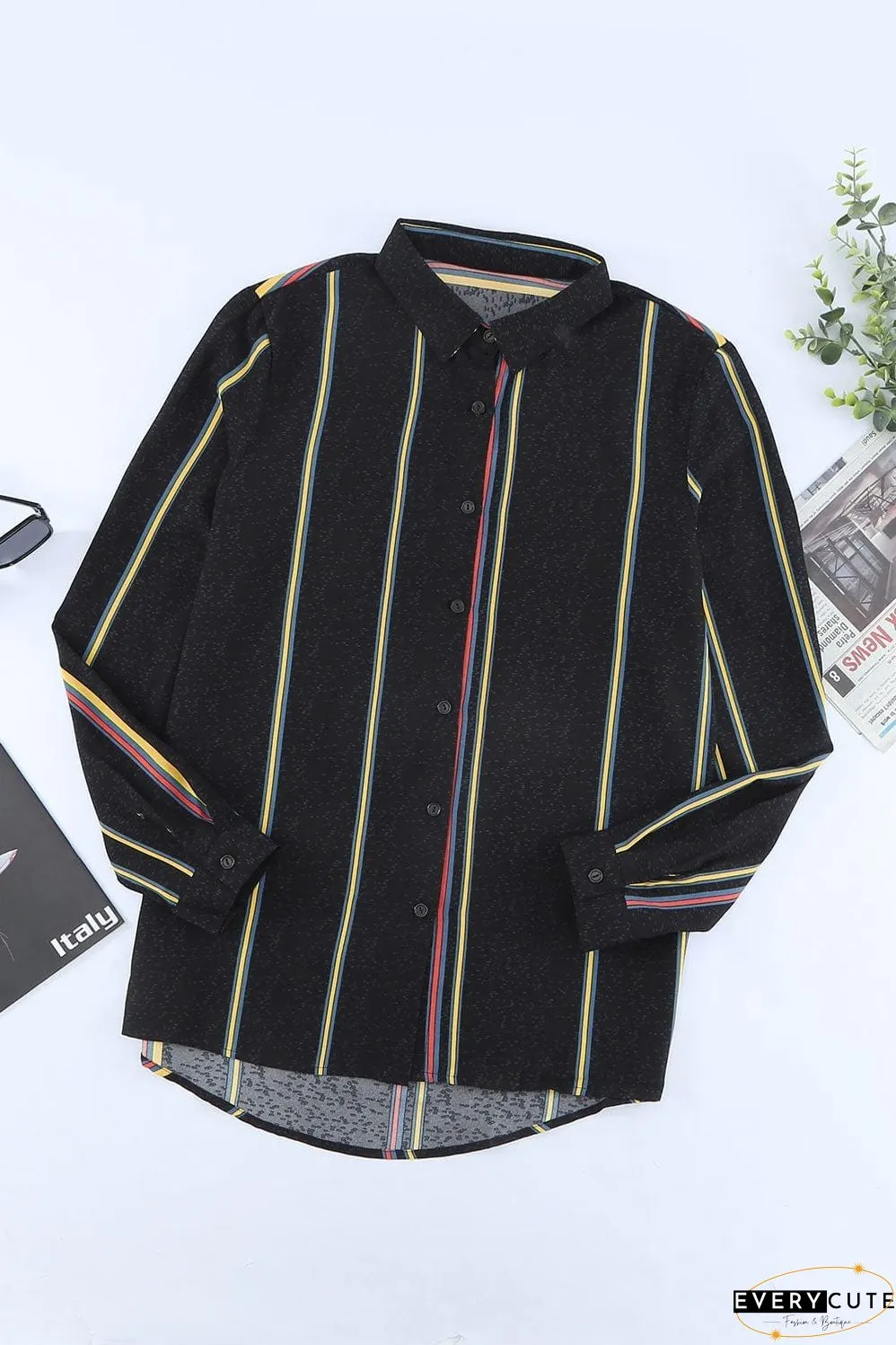 Women's Vertical Striped Button-Down Shirt