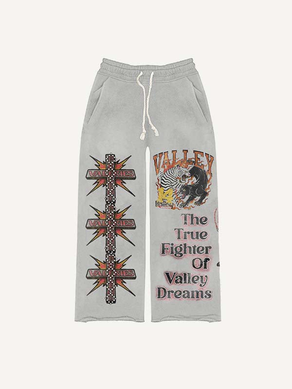 Black Panther&Tiger&Graphic Print Elastic Waist Pants