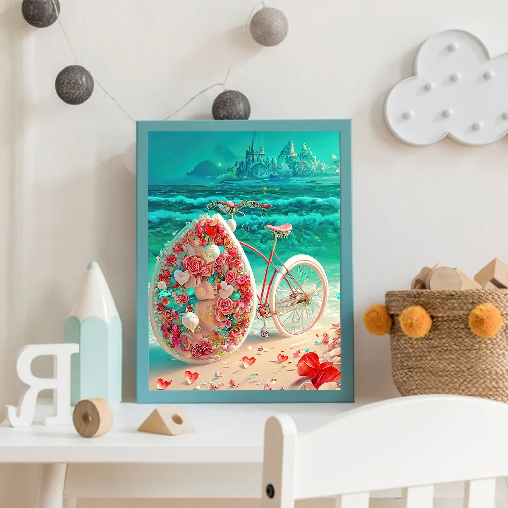 Full Round Diamond Painting 30*40cm - Beach Romantic Rose Bicycle