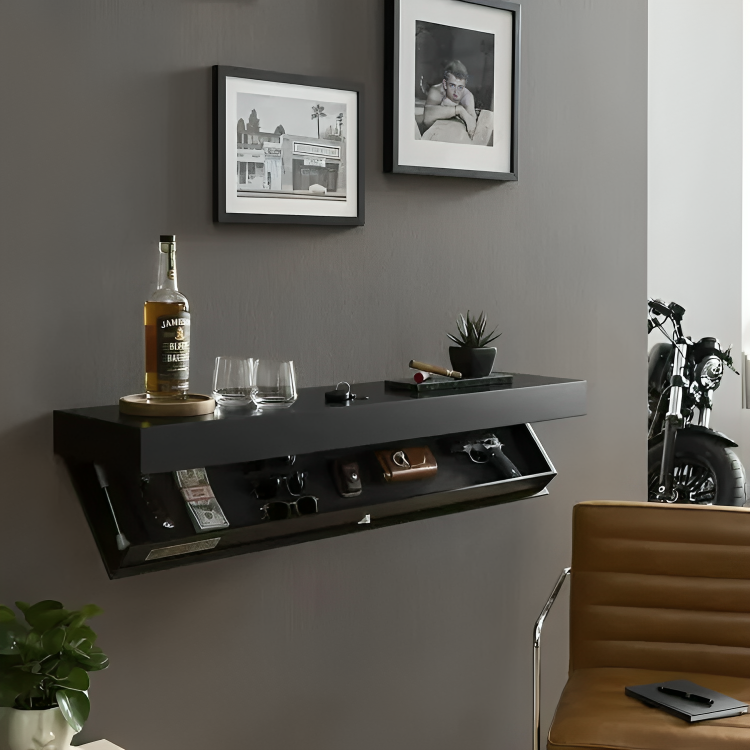 Wall-mounted shelf with secret compartment