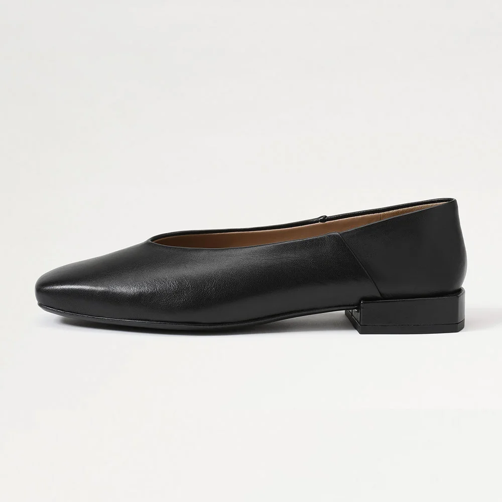 Elegant All Black Slip On Flat Square Toe Trendy Shoes for Women