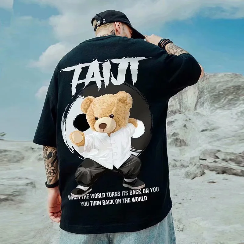 Men's Letter Bear Loose T-shirt