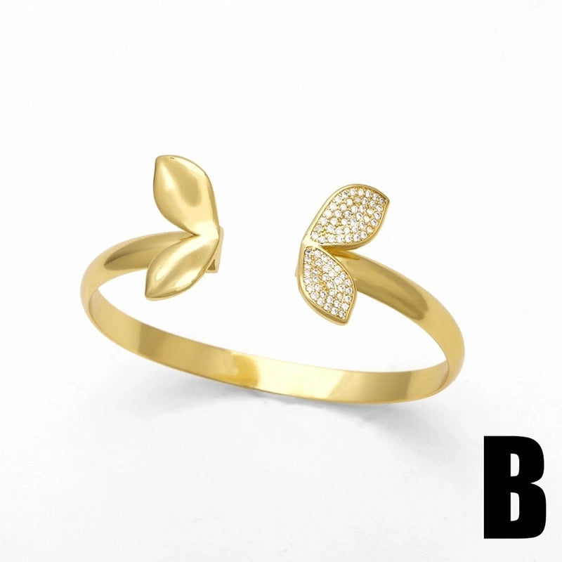 Copper 18K Gold Plated Inlay Butterfly Zircon Bracelets Bangle