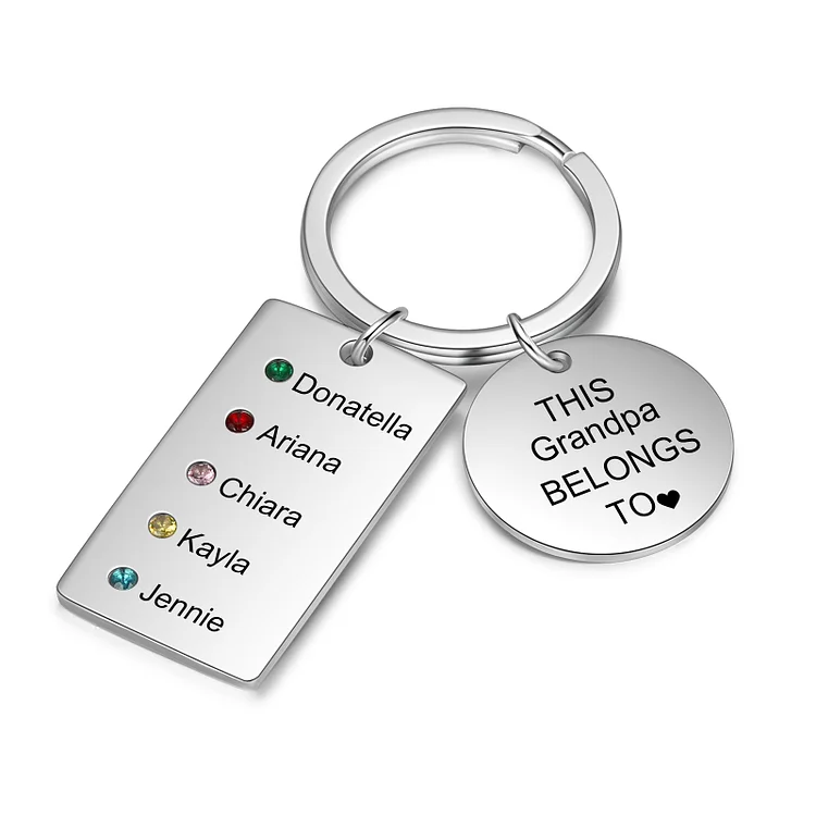 Personalized Birthstone Keychain Engrave 5 Names Family Keychain