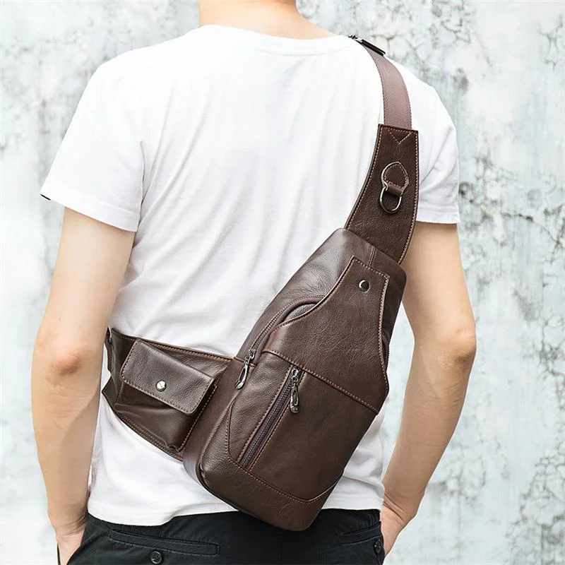Mens Casual Multipurpose Vintage Large Capacity Leather Chest Packs