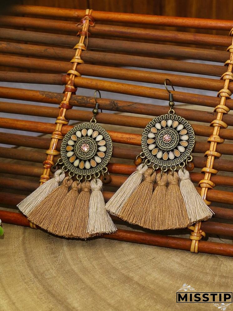 Rhinestone Detail Tassel Drop Earrings