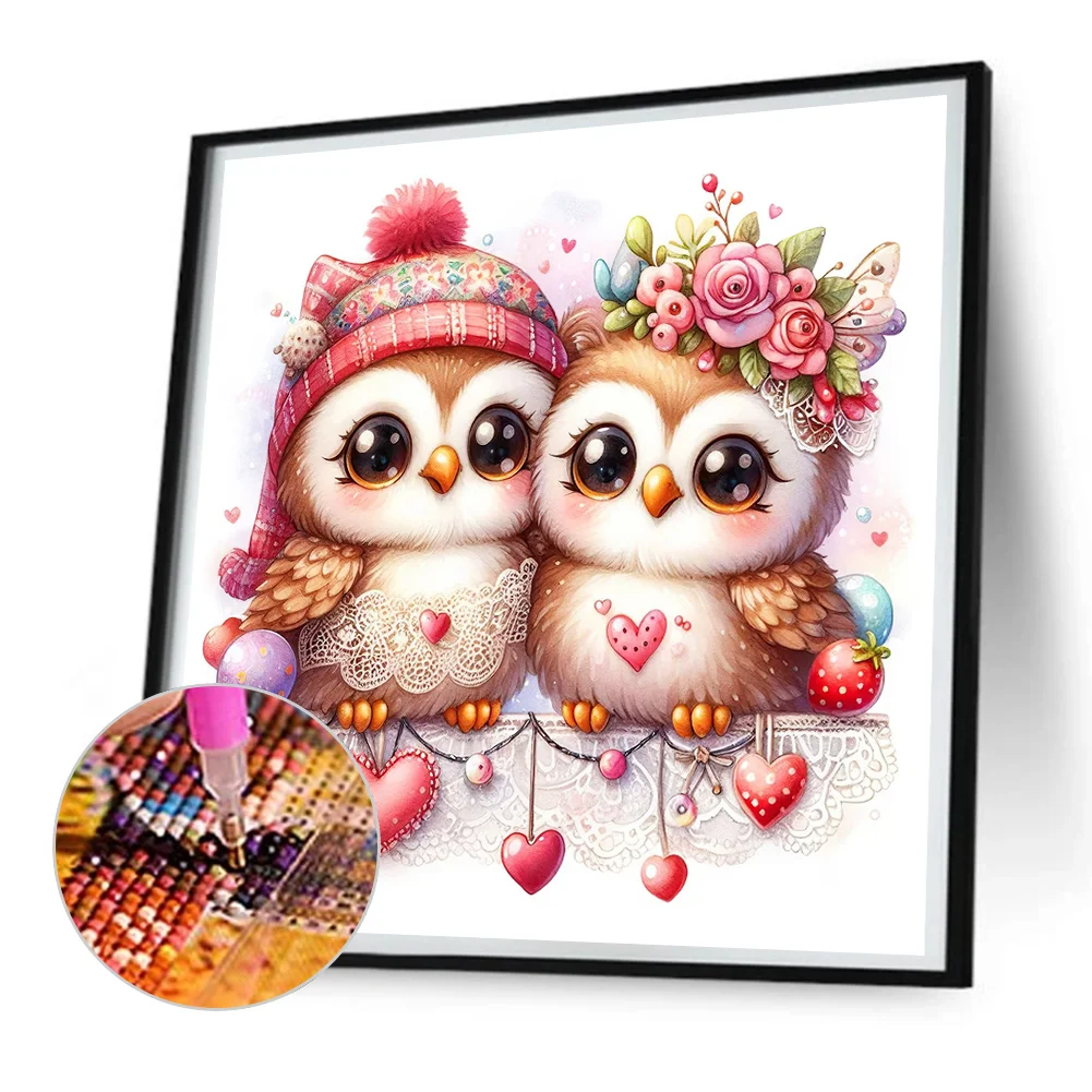 Diamond Painting - Full Round Drill - Cute Owl(Canvas|30*30cm)