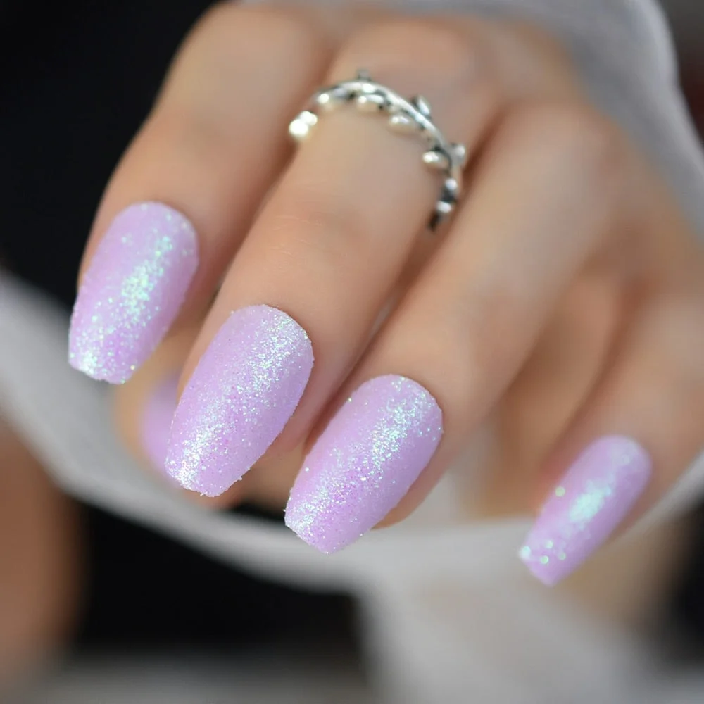 Rose Gold 24 Full Cover False Nails Gorgeous Glitter Ballerina Acrylic Nail Tips 12 sizes Full Coverage DIY Tips with Adhesive-Nail Inspo