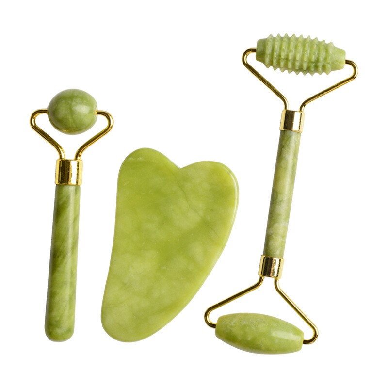 3pcs Set Face Massager Natural Jade Roller Gua Sha Scraper | IFYHOME