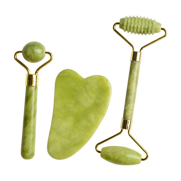 3pcs Set Face Massager Natural Jade Roller Gua Sha Scraper