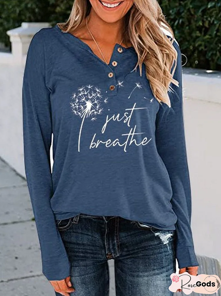 Casual Just Breathe Dandelion Design Long-Sleeved Knitted Top