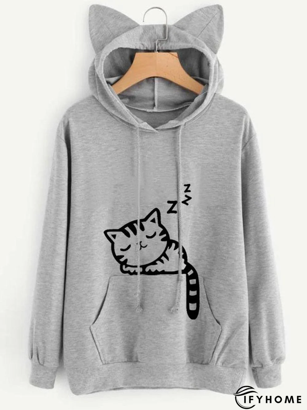 Long Sleeve Cat Printed Hoodie | IFYHOME