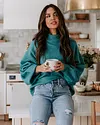 Annika Knit Mock Neck Pullover Sweater - Teal
