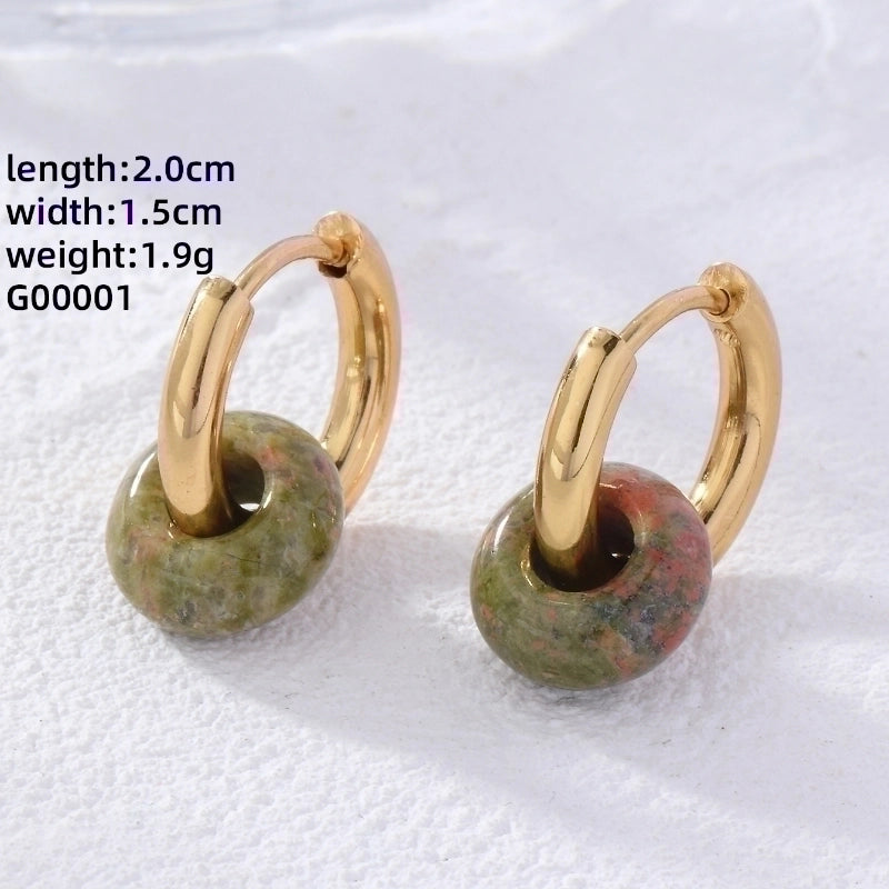 2 Pieces Retro Minimalist Round Plating 304 Stainless Steel Natural Stone Gold Plated Earrings