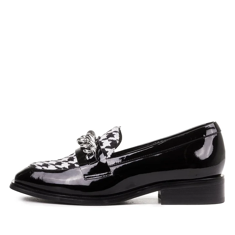 Black Hounds-Tooth Chain Loafers Vdcoo