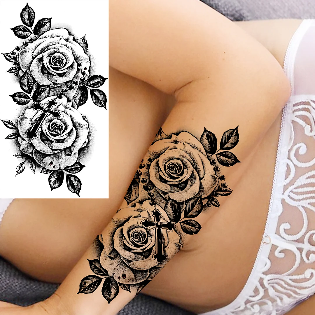 Sdrawing Rose Flower Temporary Tattoos For Women Adults Realistic Vampire Wolf Scary Snake Crown Fake Tattoo Sticker Arm Tatoos