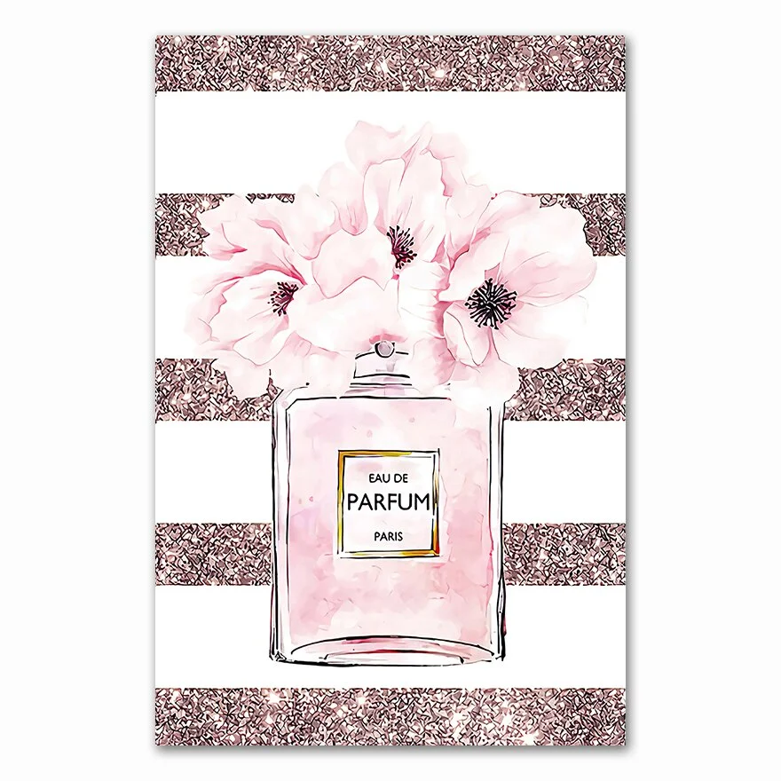 Pink Flower Perfume Fashion Poster Eyelash Lips Makeup Print Canvas Art Painting Wall Picture Modern Girl Room Home Decoration