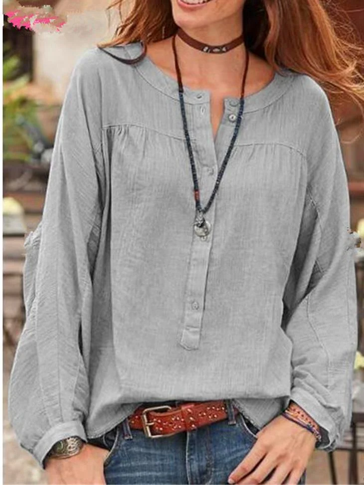 Women's Cotton Scoop Neck Long Sleeve Top