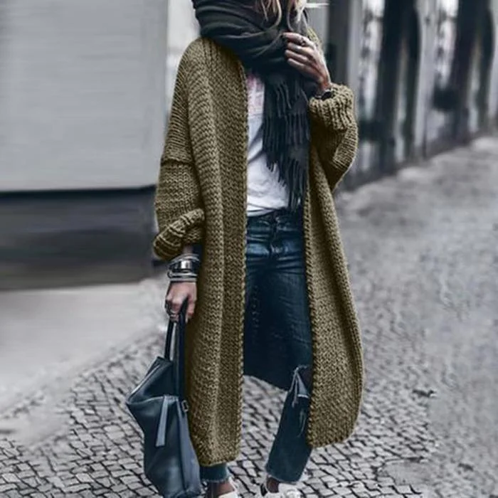 Fashion Long Sleeve Sweater Solid Long Coat