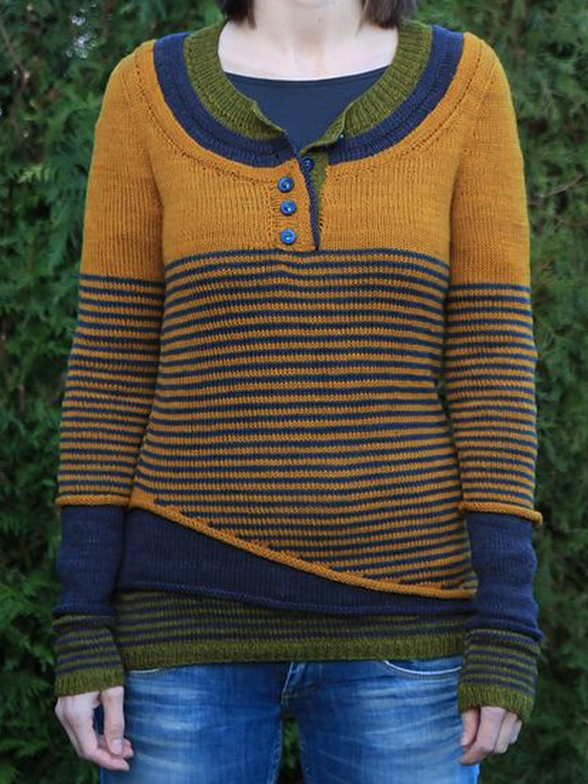 Yellow Striped Casual Wool Blend Women's Sweaters