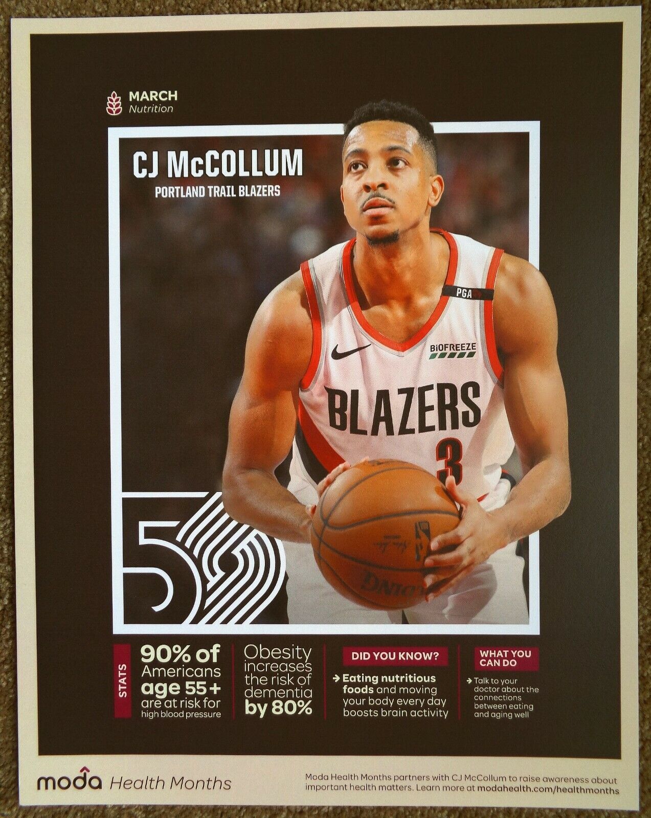 CJ McCOLLUM 2020 March POSTER 5 of 5 Blazers Handout Portland Trailblazers SGA