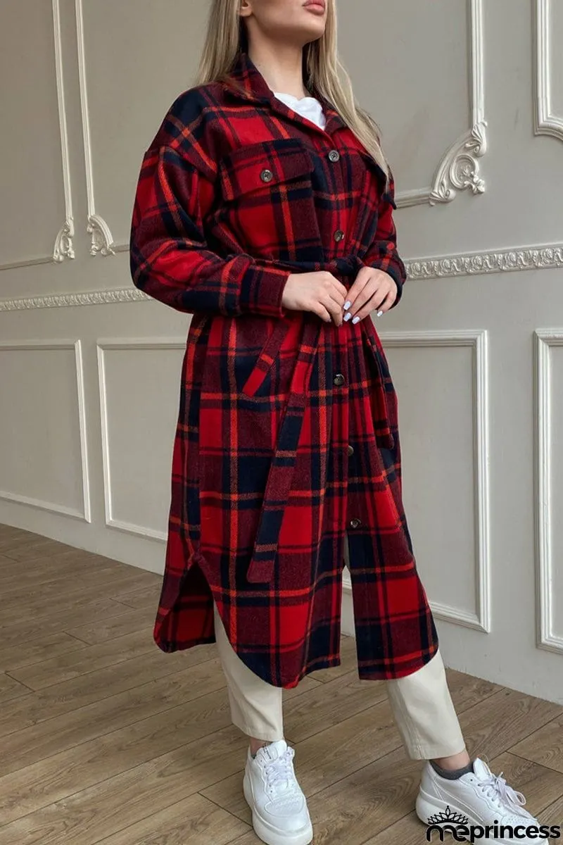 Sweet Elegant Plaid Striped Printing Shirt Collar Outerwear(3 Colros)