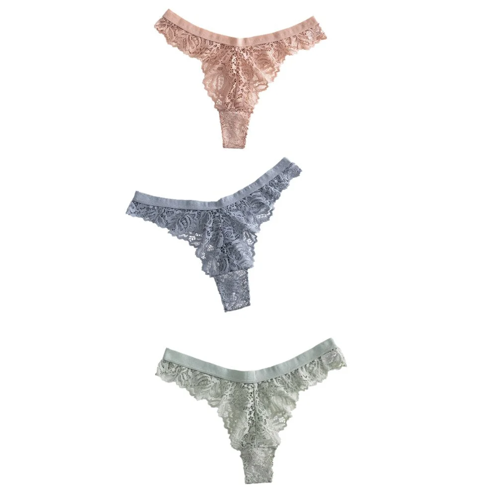 3Pcs Women Lingerie String Lace Underwear Female Sexy T-back Thong Sheer Panties Japan Style Hot Transparent Knickers Underpants
