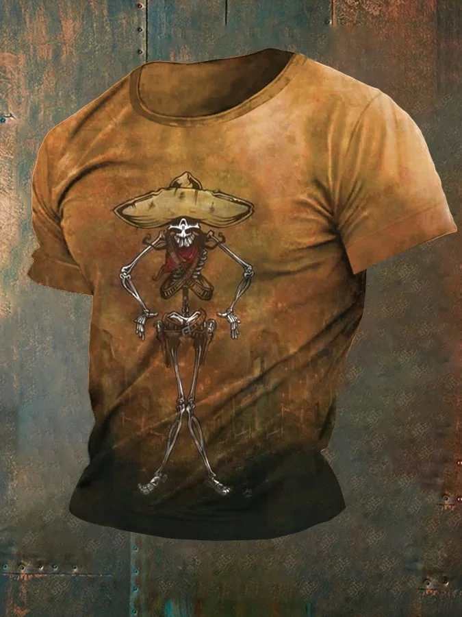 Men's Retro Western Art Print Casual Vest T-Shirt