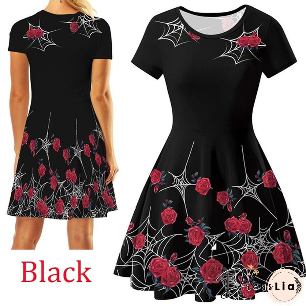 Christmas Deer Elk Snowman Print Short Sleeve Dress Xmas Santa Claus Women Dress